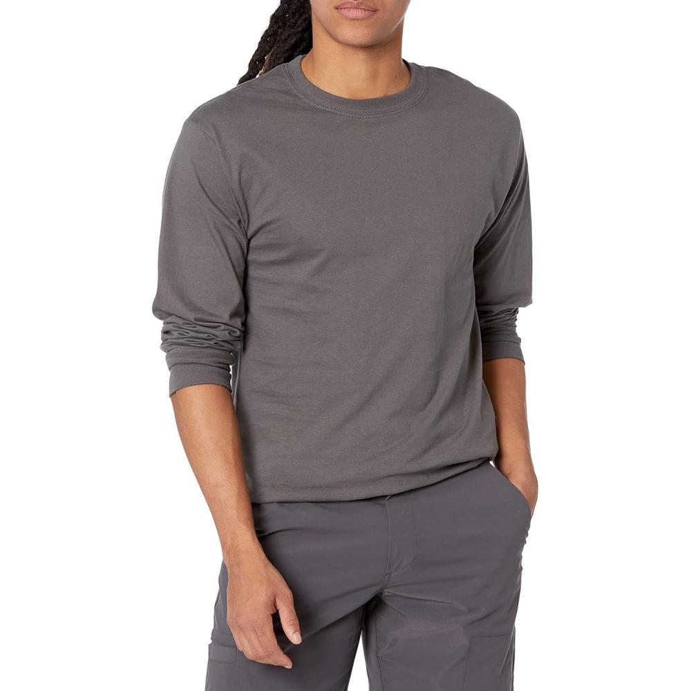 imageHanes Mens Beefy Long Sleeve Shirt 1 or 2 PackSmoke Gray  1 Pack