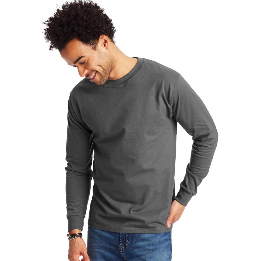 imageHanes Mens Beefy Long Sleeve Shirt 1 or 2 PackSmoke Gray  2 Pack