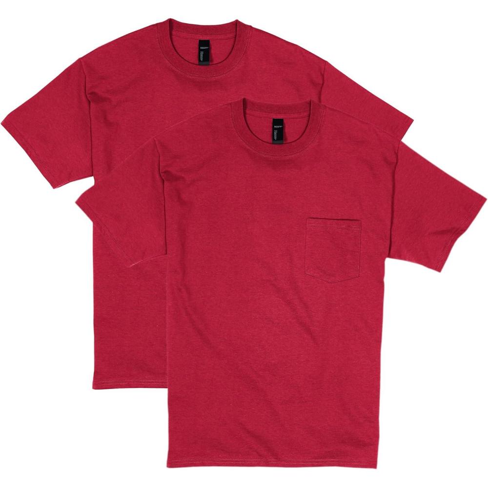 imageHanes Mens Beefyt Pocket Heavyweight Cotton Pocket Tee for Men FullCut TShirt 1 Or 2 PackDeep Red  2 Pack