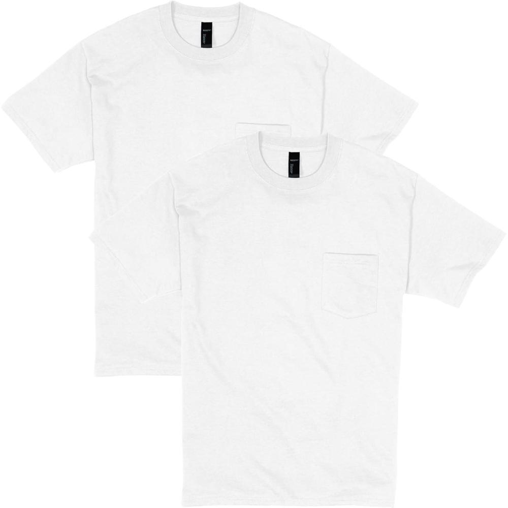 imageHanes Mens Beefyt Pocket Heavyweight Cotton Pocket Tee for Men FullCut TShirt 1 Or 2 PackWhite  2 Pack