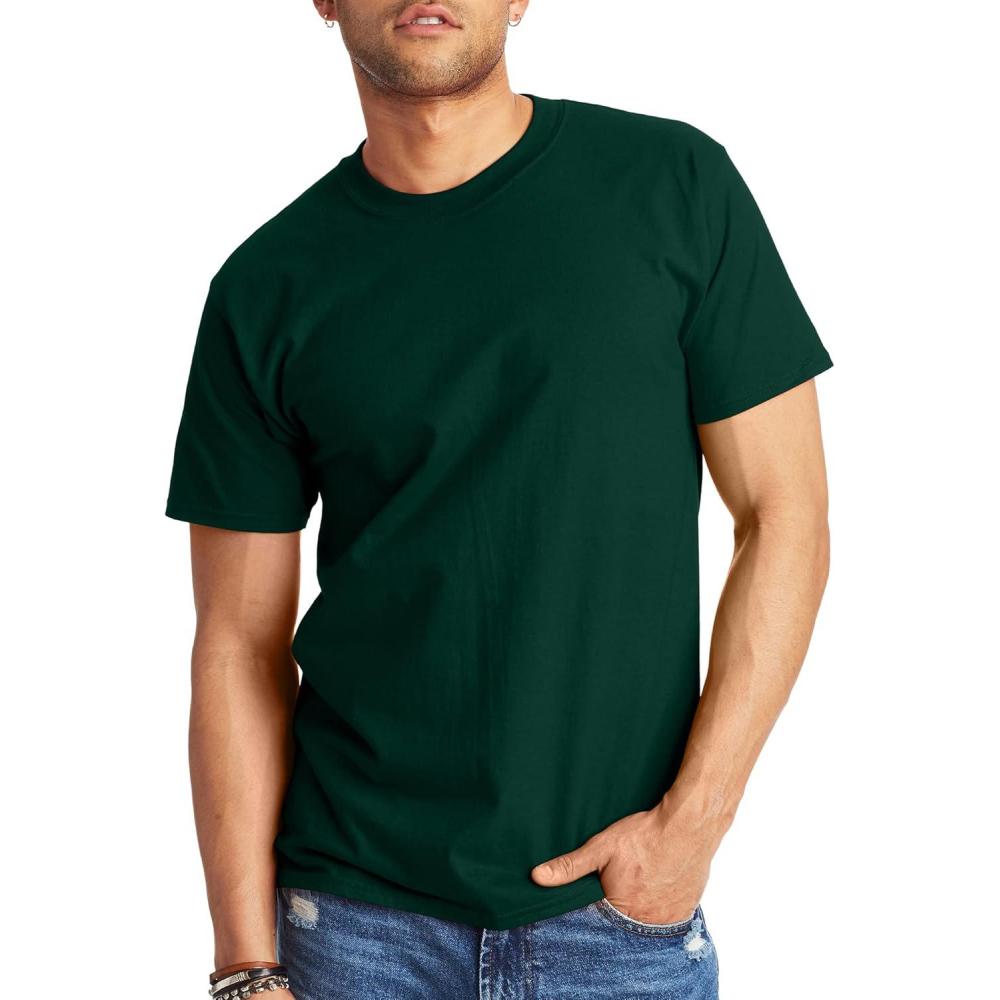 imageHanes Mens Beefyt TShirt Heavyweight Cotton Tee 1 Or 2 Pack Big amp TallDeep Forest  1 Pack