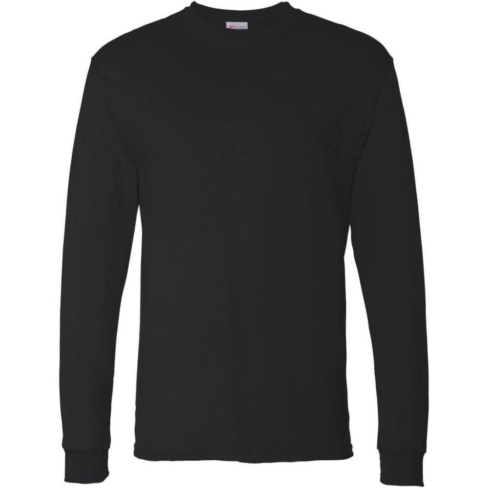 imageHanes Mens Essentials LongSleeve TShirt Crewneck Cotton TShirts for Men 2PackBlack  2 Pack