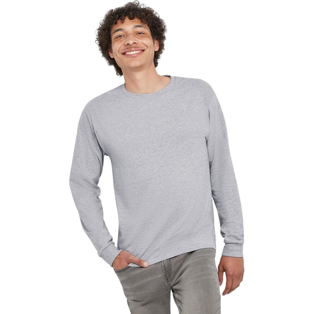 imageHanes Mens Essentials LongSleeve TShirt Crewneck Cotton TShirts for Men 2PackLight Steel  4 Pack