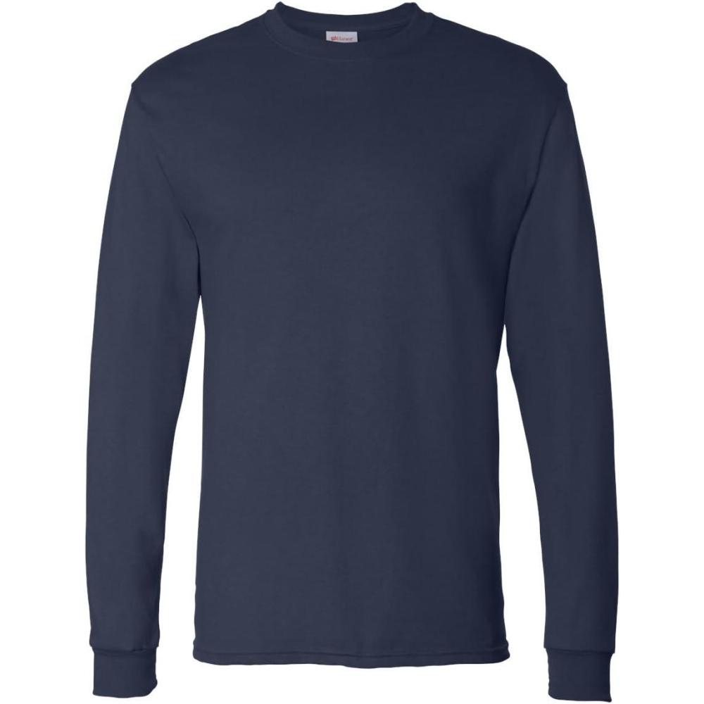 imageHanes Mens Essentials LongSleeve TShirt Crewneck Cotton TShirts for Men 2PackNavy  2 Pack