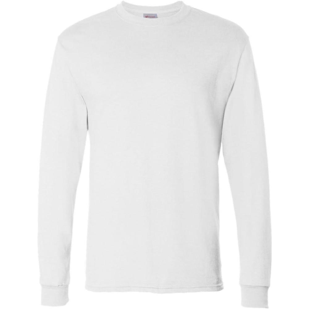 imageHanes Mens Essentials LongSleeve TShirt Crewneck Cotton TShirts for Men 2PackWhite  2 Pack