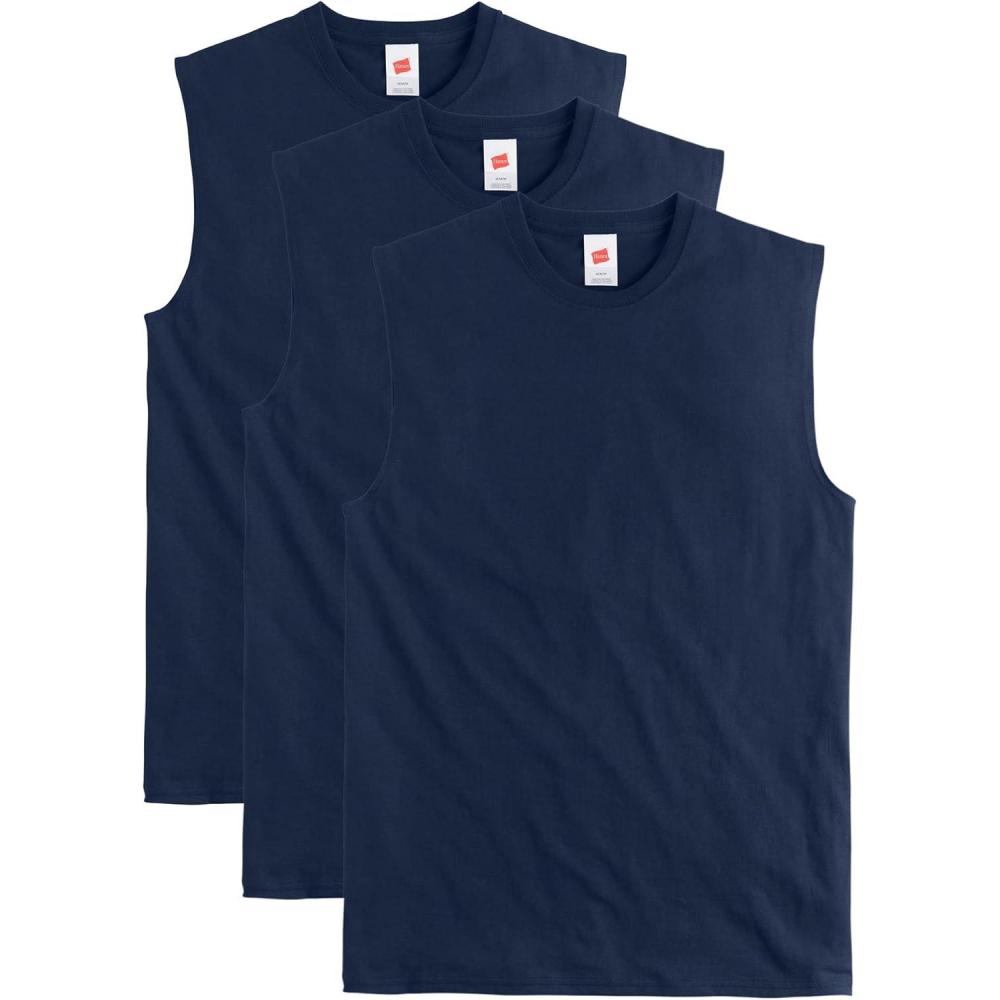 imageHanes Mens Essentials Midweight Muscle TShirt Pack Cotton Muscle Tank Shirts 3PackAthletic Navy
