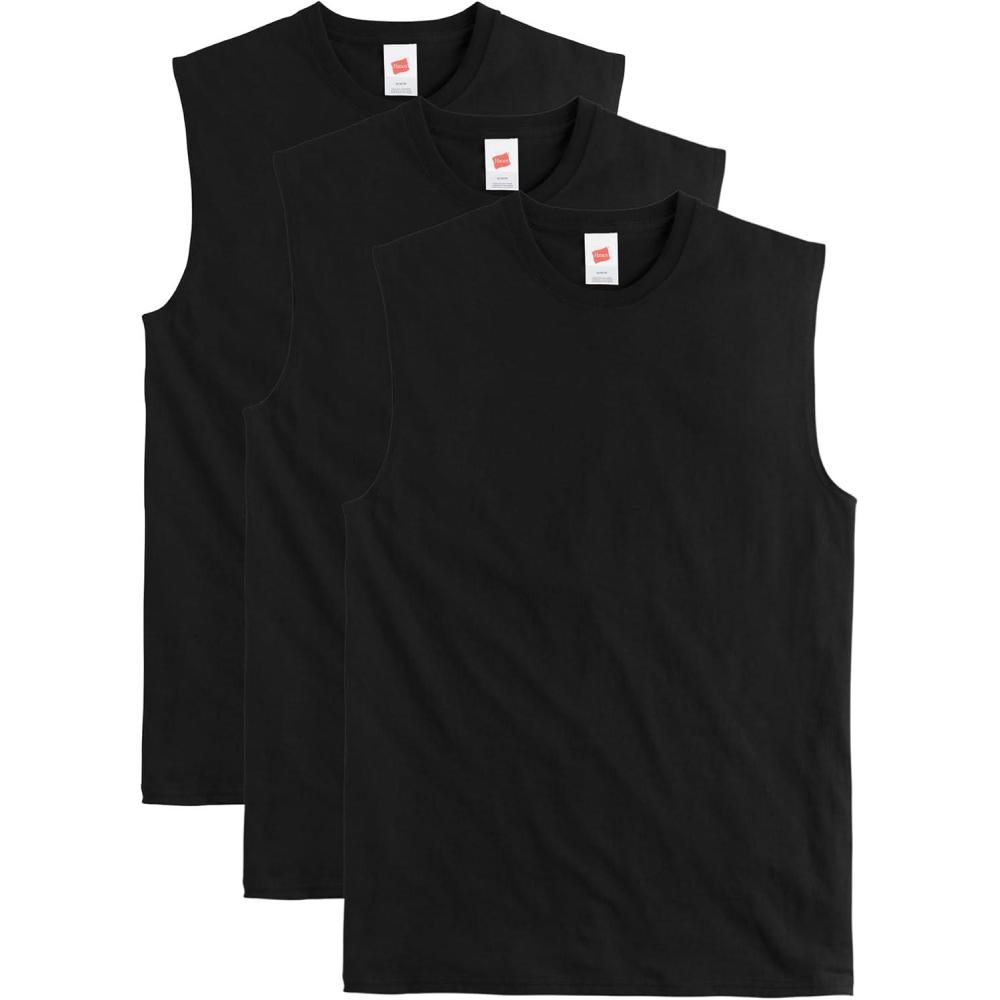 imageHanes Mens Essentials Midweight Muscle TShirt Pack Cotton Muscle Tank Shirts 3PackBlack