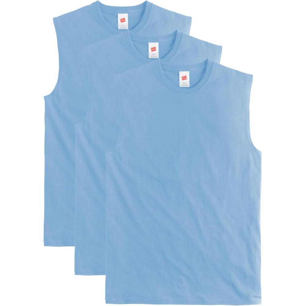 imageHanes Mens Essentials Midweight Muscle TShirt Pack Cotton Muscle Tank Shirts 3PackSwiss Blue