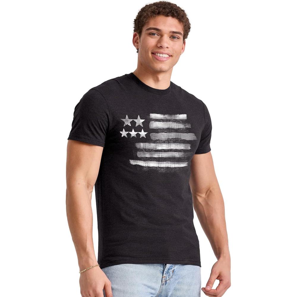 imageHanes Mens Essentials Short Sleeve Graphic TeeBlack and White Flag