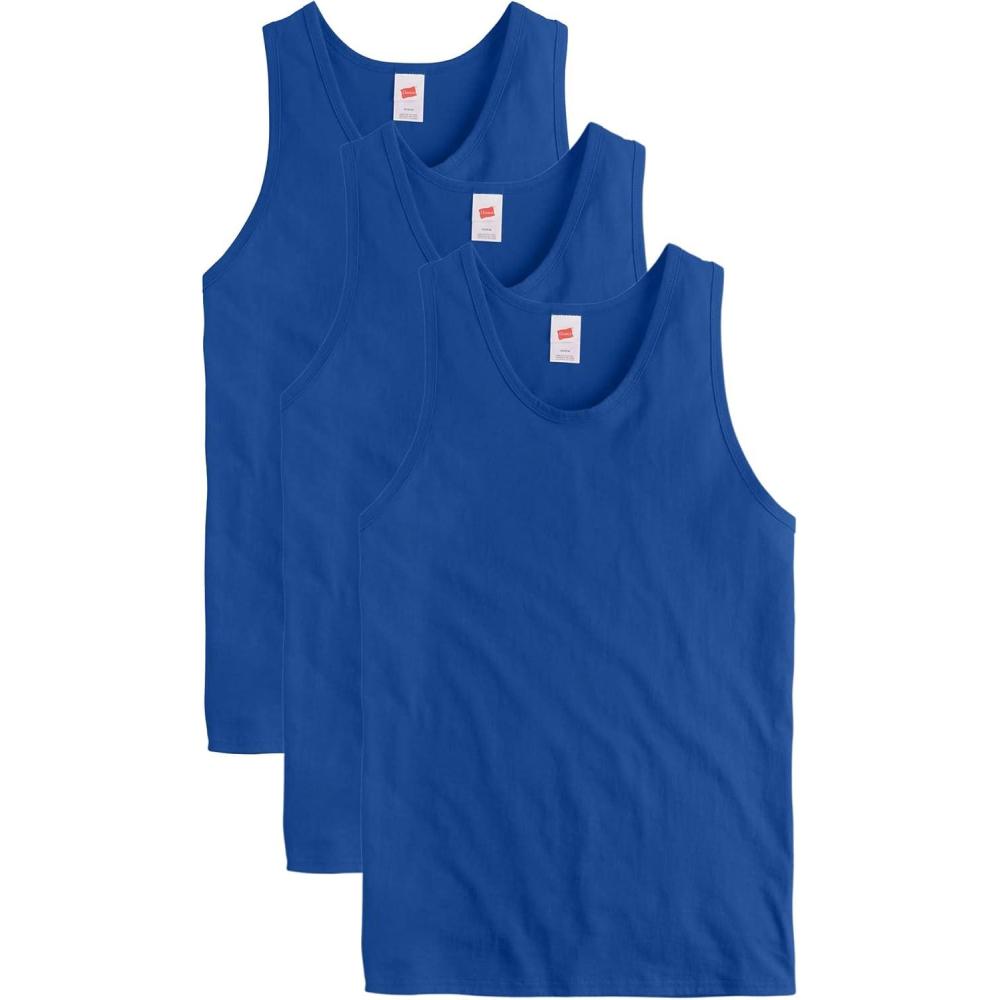 imageHanes Mens Essentials Tank Top Pack Midweight Cotton Tanks Sleeveless Shirts 3PackDeep Royal