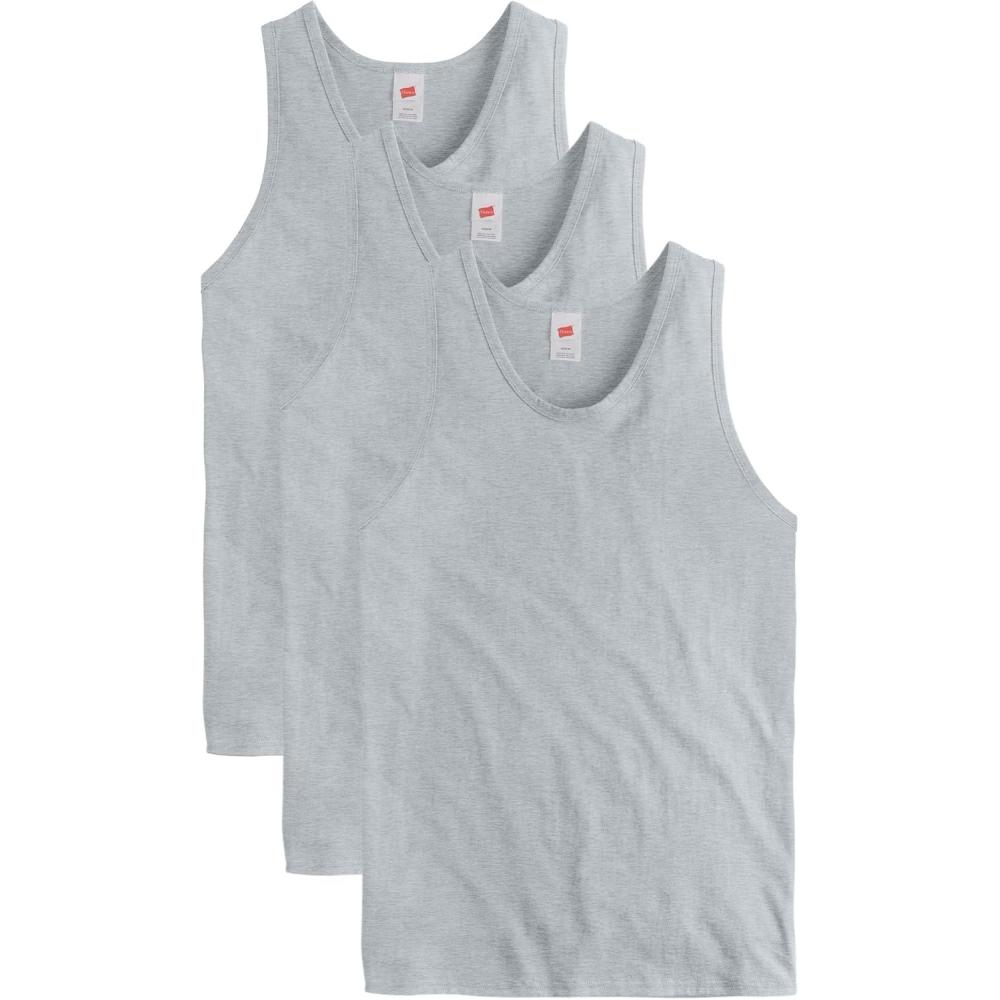 imageHanes Mens Essentials Tank Top Pack Midweight Cotton Tanks Sleeveless Shirts 3PackLight Steel