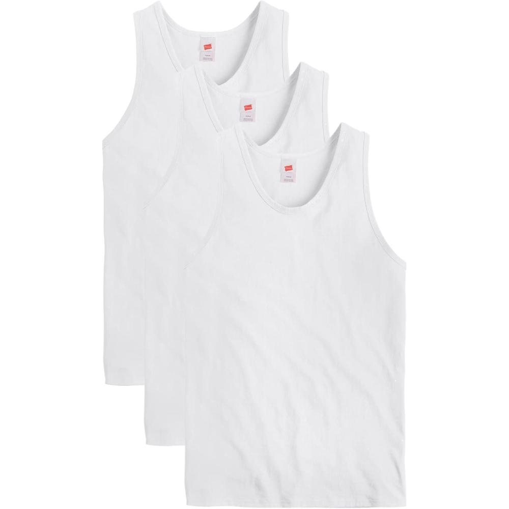 imageHanes Mens Essentials Tank Top Pack Midweight Cotton Tanks Sleeveless Shirts 3PackWhite