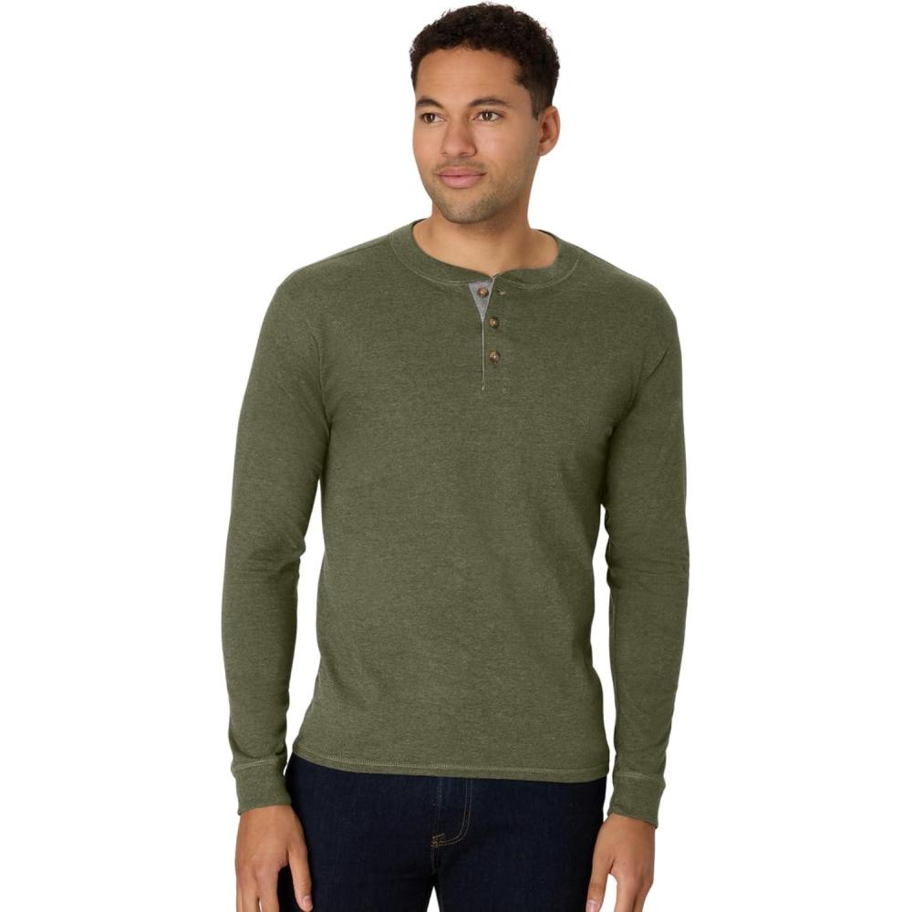 imageHanes Mens TShirts Mens Beefyt Henley Shirts Mens Cotton Long Sleeve ShirtsCamouflage Green Htr