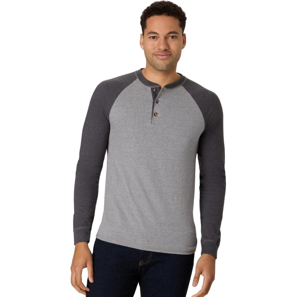imageHanes Mens TShirts Mens Beefyt Henley Shirts Mens Cotton Long Sleeve ShirtsOxford GraySlate Heather
