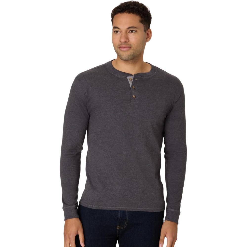 imageHanes Mens TShirts Mens Beefyt Henley Shirts Mens Cotton Long Sleeve ShirtsSlate Heather