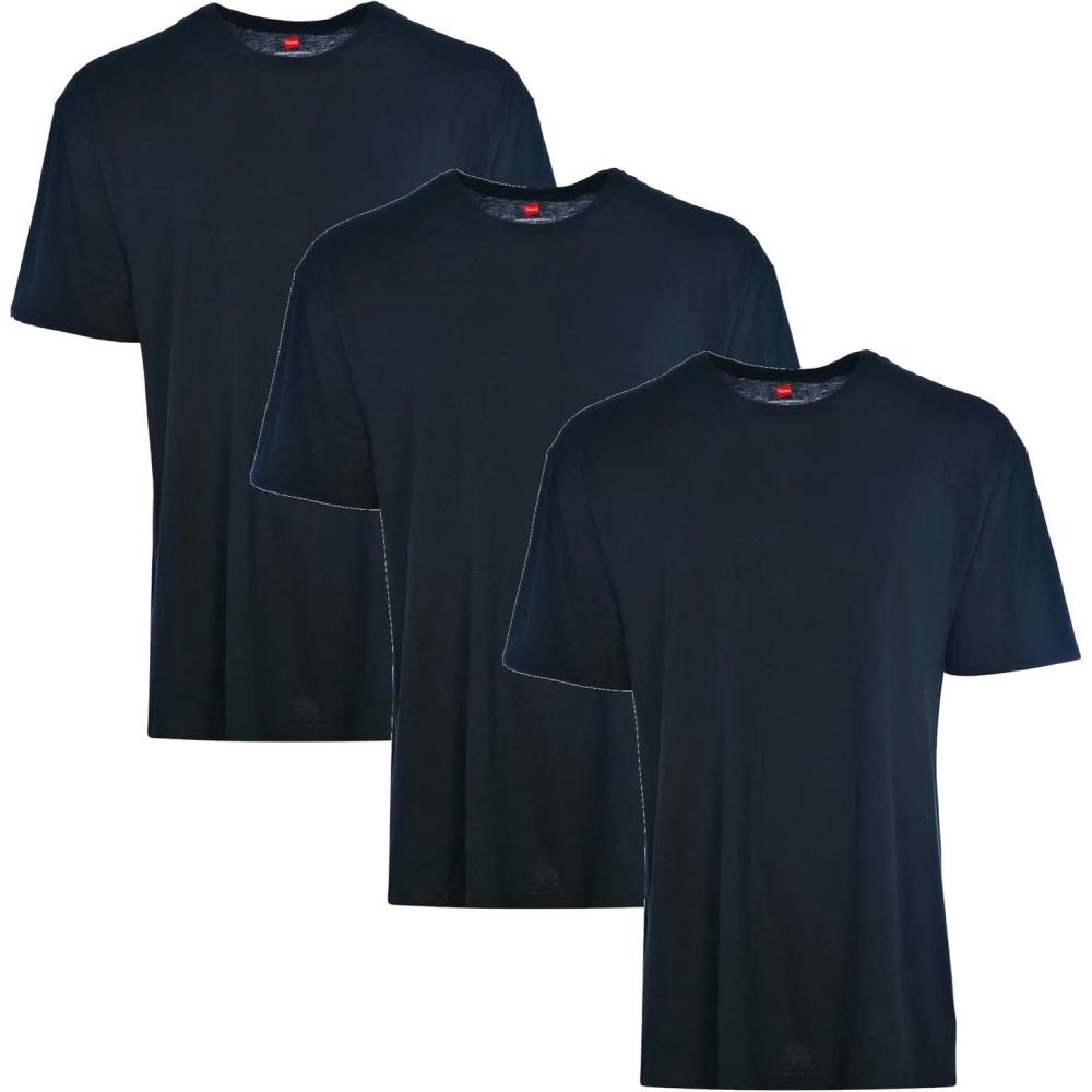 imageHanes Mens Tall 100 Cotton Crew Neck Undershirts Tagless Ultra Comfort MultipackBlack  3 Pack