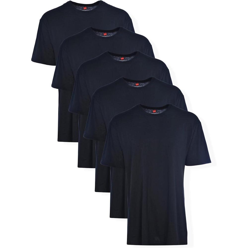 imageHanes Mens Tall 100 Cotton Crew Neck Undershirts Tagless Ultra Comfort MultipackBlack  5 Pack