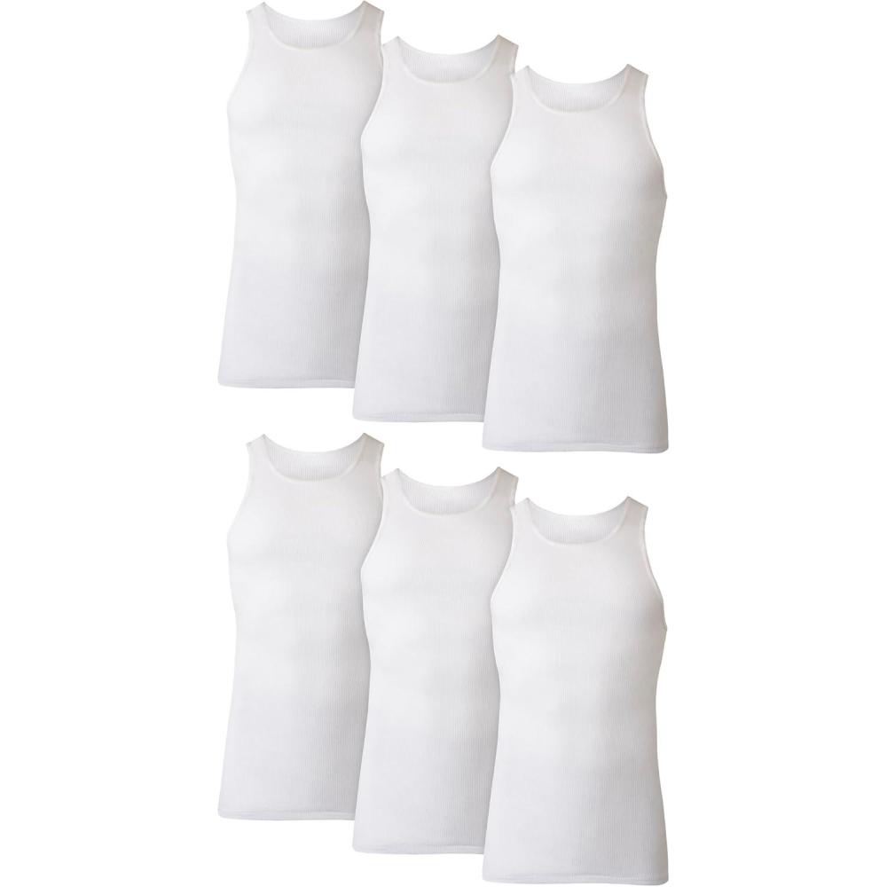 imageHanes Mens Tank Undershirt Pack Cotton Tank Undershirt MoistureWicking Breathable White or GreyBlack MultiPackWhite  6 Pack