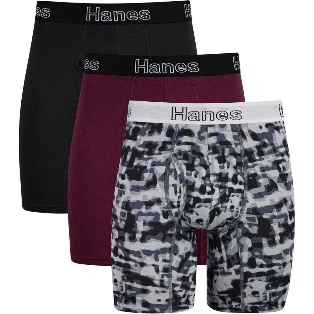 imageHanes Mens Underwear Boxer Briefs or LongLeg Boxer Briefs Pack 3 Pack NoRideUp StretchCotton Men ClothingBlackCranberry Concrete  3pack