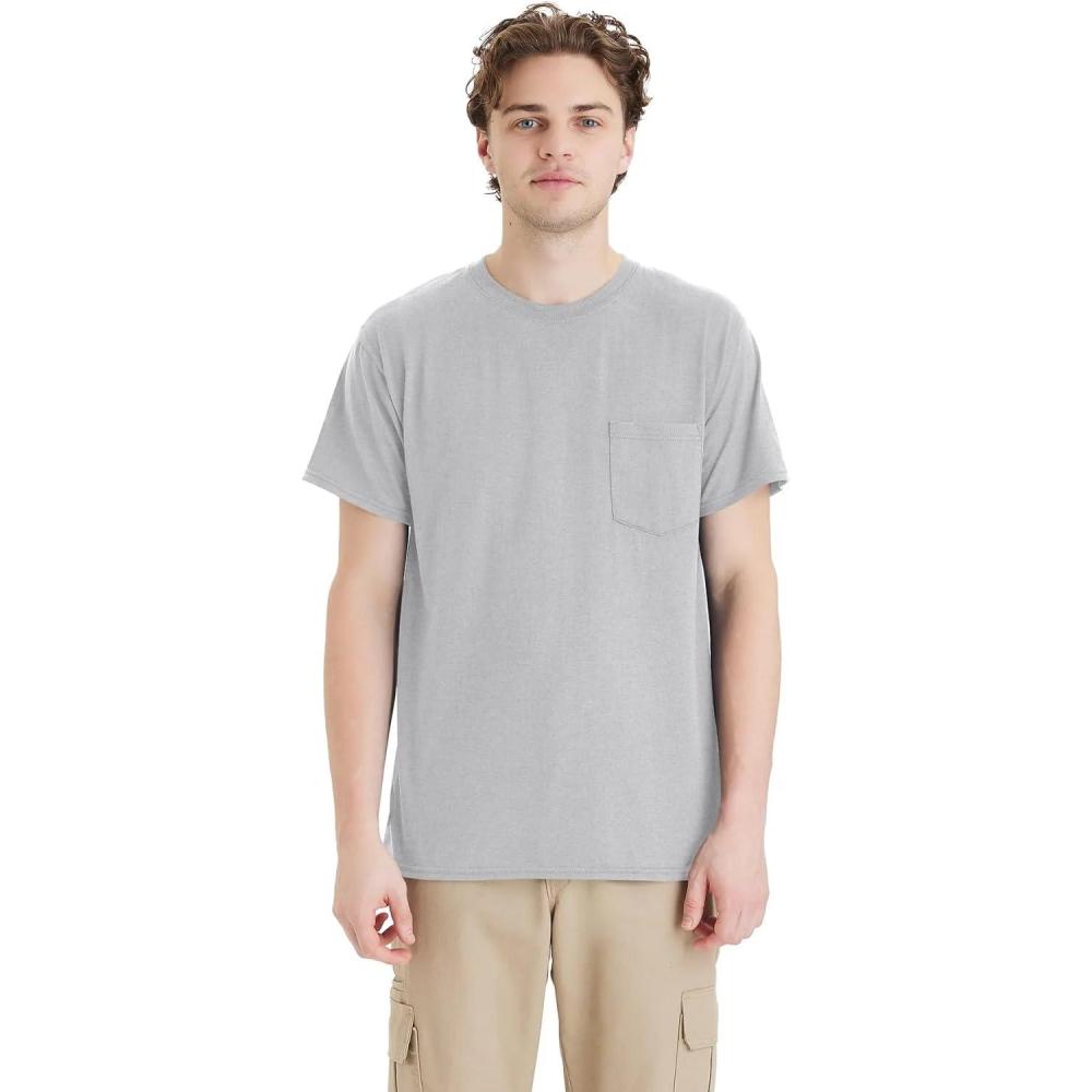 imageHanes Mens Workwear Short Sleeve Tee 2PackLight Steel