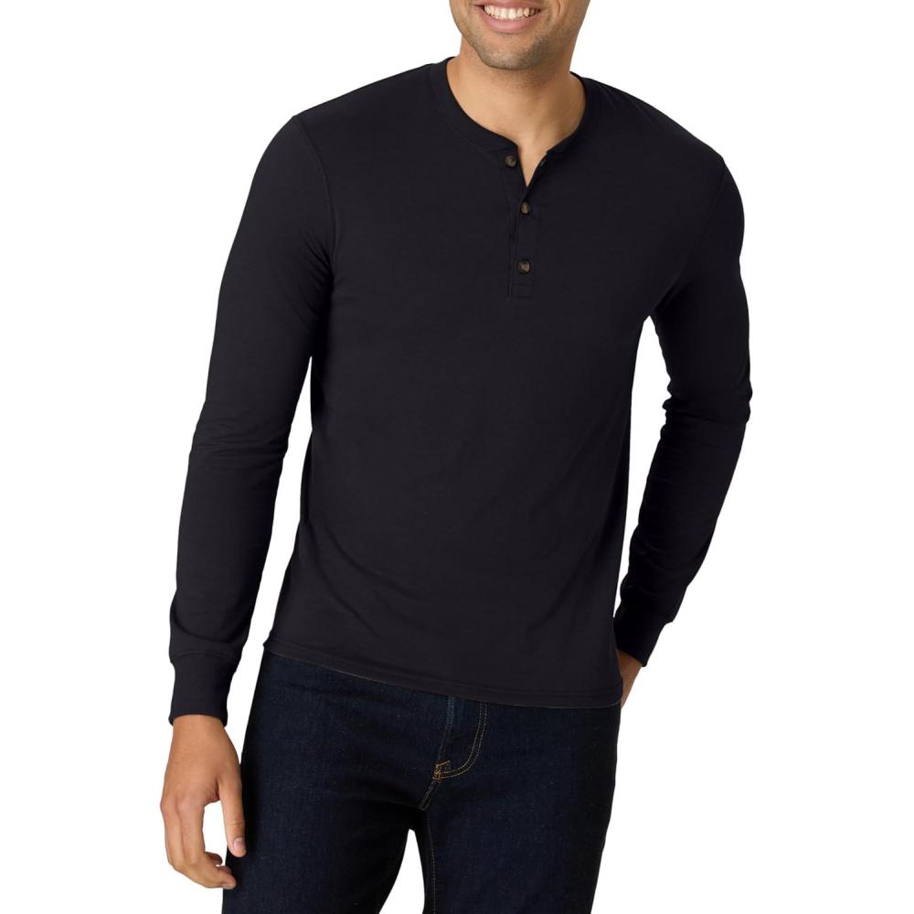 imageHanes Originals Mens TriBlend Long Sleeve Henley TShirt Lightweight Long Sleeve TeeBlack