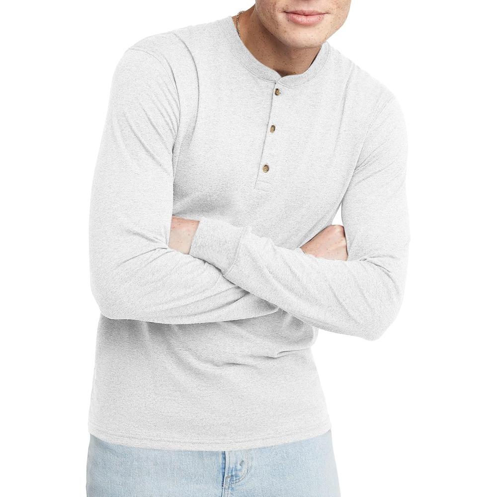 imageHanes Originals Mens TriBlend Long Sleeve Henley TShirt Lightweight Long Sleeve TeeEco White
