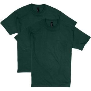 Hanes Mens Beefy-t Pocket, Heavyweight Cotton Pocket Tee for Men, Full-Cut T-Shirt, 1 Or 2 Pack(Deep Forest – 2 Pack)