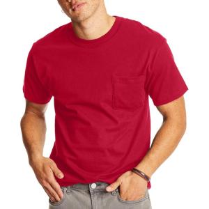 Hanes Mens Beefy-t Pocket, Heavyweight Cotton Pocket Tee for Men, Full-Cut T-Shirt, 1 Or 2 Pack(Deep Red – 1 Pack)