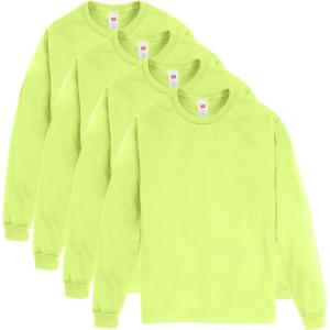 Hanes Men’s Essentials Long-Sleeve T-Shirt, Crewneck Cotton T-Shirts for Men, 2-Pack(Safety Green – 4 Pack)
