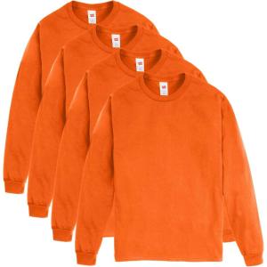 Hanes Men’s Essentials Long-Sleeve T-Shirt, Crewneck Cotton T-Shirts for Men, 2-Pack(Safety Orange – 4 Pack)