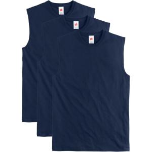 Hanes Mens Essentials Midweight Muscle T-Shirt Pack, Cotton Muscle Tank Shirts, 3-Pack(Athletic Navy)