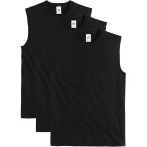 Hanes Mens Essentials Midweight Muscle T-Shirt Pack, Cotton Muscle Tank Shirts, 3-Pack(Black)