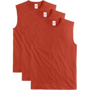 Hanes Mens Essentials Midweight Muscle T-Shirt Pack, Cotton Muscle Tank Shirts, 3-Pack(Champion Scarlet)