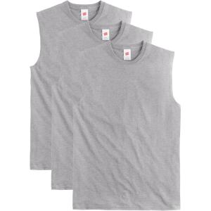 Hanes Mens Essentials Midweight Muscle T-Shirt Pack, Cotton Muscle Tank Shirts, 3-Pack(Oxford Gray)