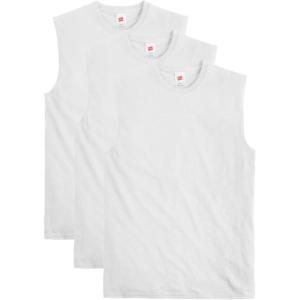 Hanes Mens Essentials Midweight Muscle T-Shirt Pack, Cotton Muscle Tank Shirts, 3-Pack(White)