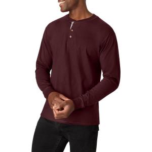 Hanes Mens T-Shirts, Men’s Beefyt Henley Shirts, Men’s Cotton Long Sleeve Shirts(Mulled Berry)