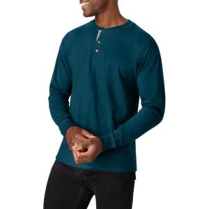 Hanes Mens T-Shirts, Men’s Beefyt Henley Shirts, Men’s Cotton Long Sleeve Shirts(Petro Teal)
