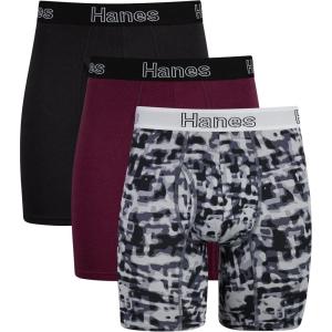 Hanes Men’s Underwear Boxer Briefs or Long-Leg Boxer Briefs Pack, 3 Pack, No-Ride-Up, Stretch-Cotton Men Clothing(Black/Cranberry Concrete – 3-pack)