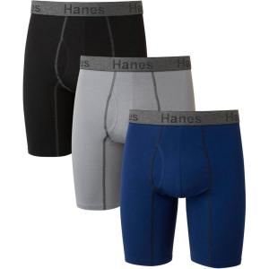 Hanes Men’s Underwear Boxer Briefs or Long-Leg Boxer Briefs Pack, 3 Pack, No-Ride-Up, Stretch-Cotton Men Clothing(Navy/Grey/Black)