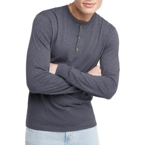 Hanes Originals Men’s Tri-Blend Long Sleeve Henley T-Shirt, Lightweight Long Sleeve Tee(Athletic Navy Pe Heather)