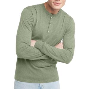Hanes Originals Men’s Tri-Blend Long Sleeve Henley T-Shirt, Lightweight Long Sleeve Tee(Equilibrium Green Pe Heather)