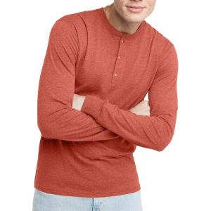 Hanes Originals Men’s Tri-Blend Long Sleeve Henley T-Shirt, Lightweight Long Sleeve Tee(Red River Clay Pe Heather)
