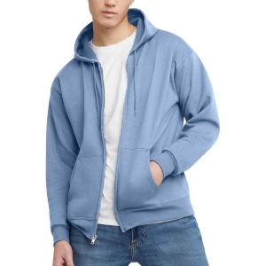 Hanes mens Zip-up Hoodie, Ecosmart Fleece Full-zip Hoodie for Men, Hooded Sweatshirt(Light Blue)
