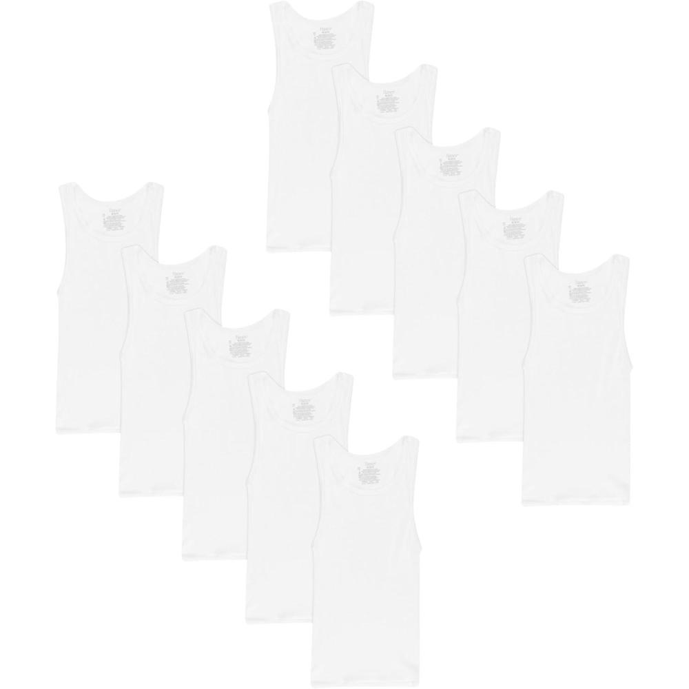 imageHanes Boys Tank Cotton Undershirt EcoSmart 10 Pack WhiteWhite  10 Pack