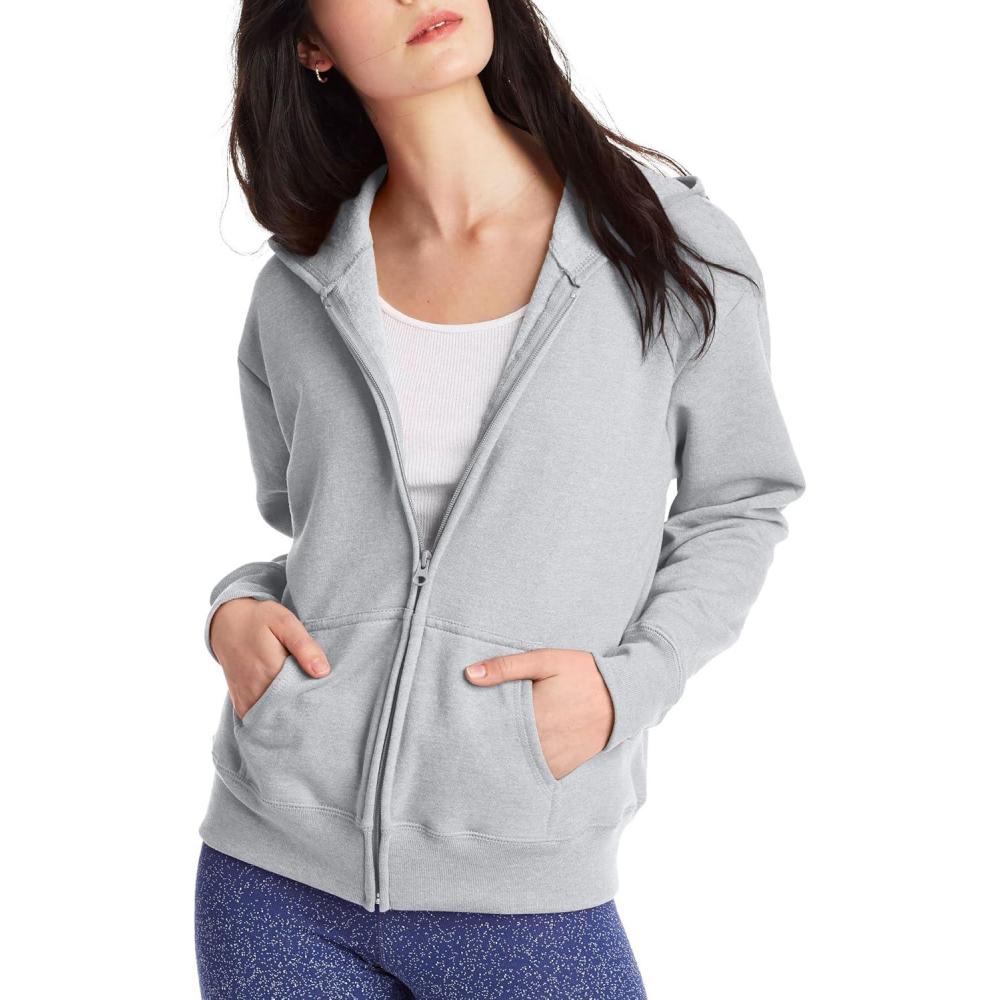 imageHanes Ecosmart Fleece Full Hoodie Zipup Hooded Sweatshirt for WomenLight Steel