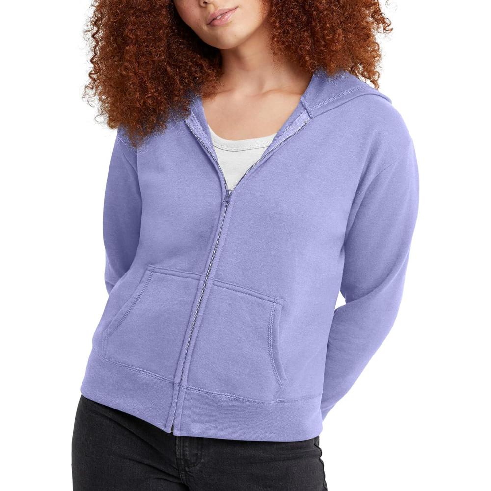 imageHanes Ecosmart Fleece Full Hoodie Zipup Hooded Sweatshirt for WomenPeri Blue