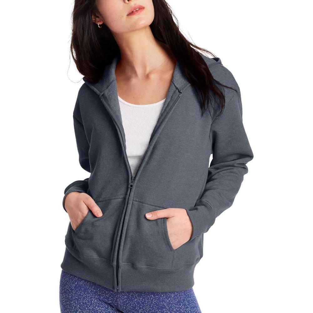 imageHanes Ecosmart Fleece Full Hoodie Zipup Hooded Sweatshirt for WomenSlate Heather