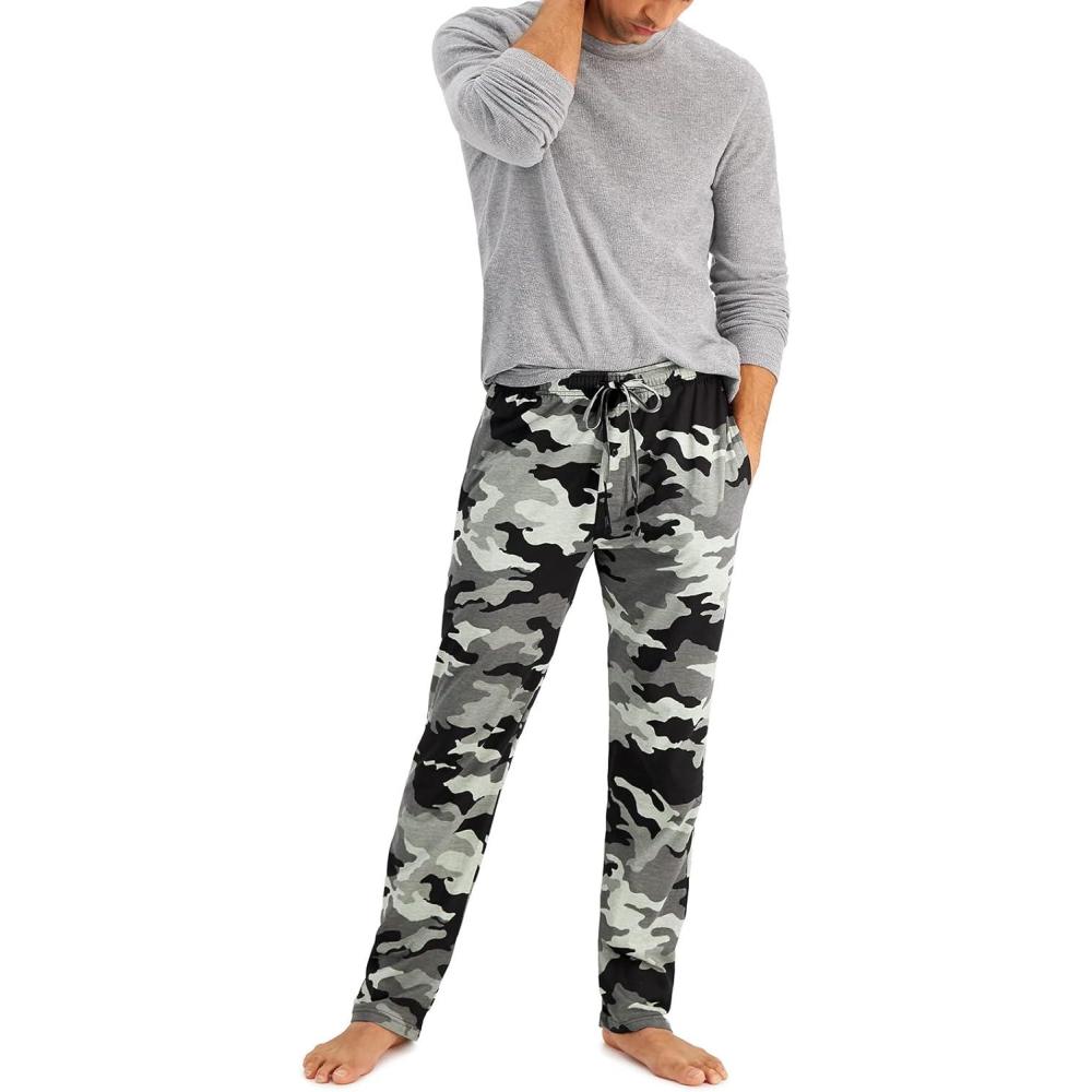 imageHanes Mens ComfortSoft Cotton Printed Lounge Pants 31 Inseam Pockets DrawstringElastic WaistBlack  Grey Camo
