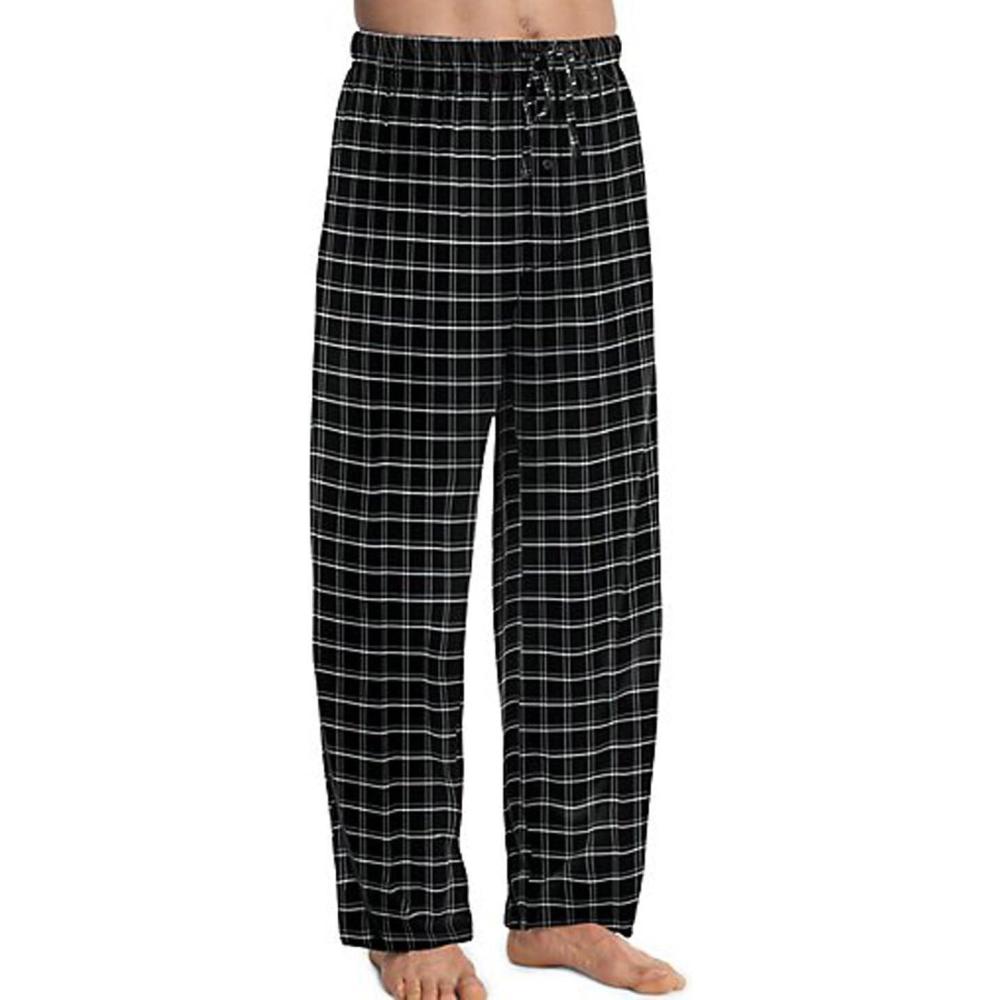 imageHanes Mens ComfortSoft Cotton Printed Lounge Pants 31 Inseam Pockets DrawstringElastic WaistBlack Graph Plaid