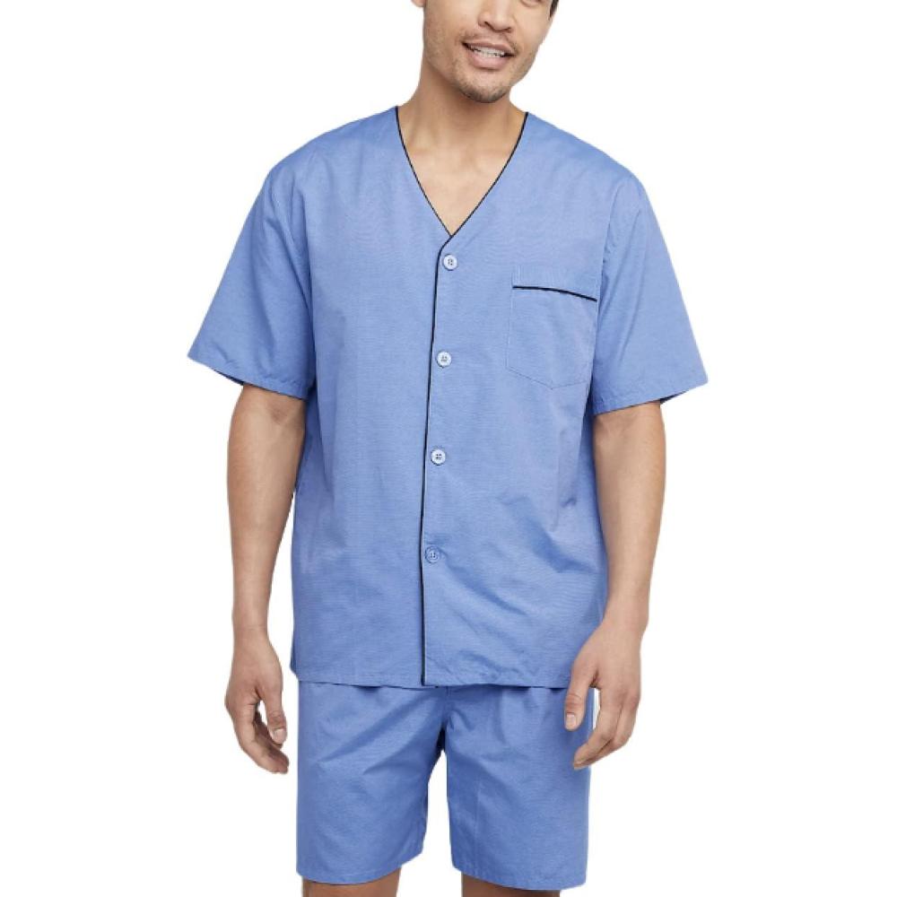 imageHanes Mens Pajamas Set Button Down Sleepwear 2 Piece Short Sleeve Pjs Pijama de Dos Piezas para HombreBlue